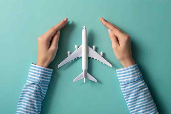 manos protegiendo avión